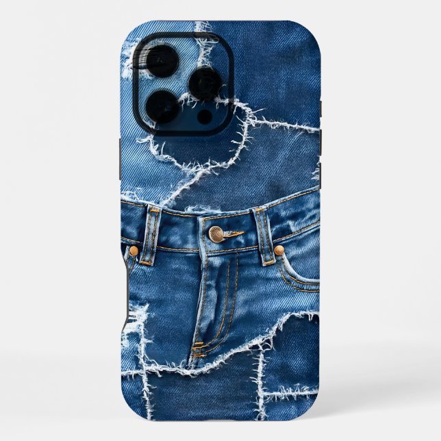 Coque iPhone Art en patchwork denim de chien (Verso)