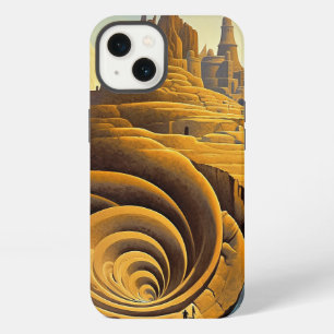 Etui iPhone 13 Art fantastique de ville surréaliste en montagne