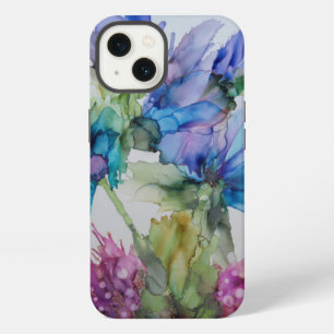 Etui iPhone 13 Art floral bleu violet rose vert coloré