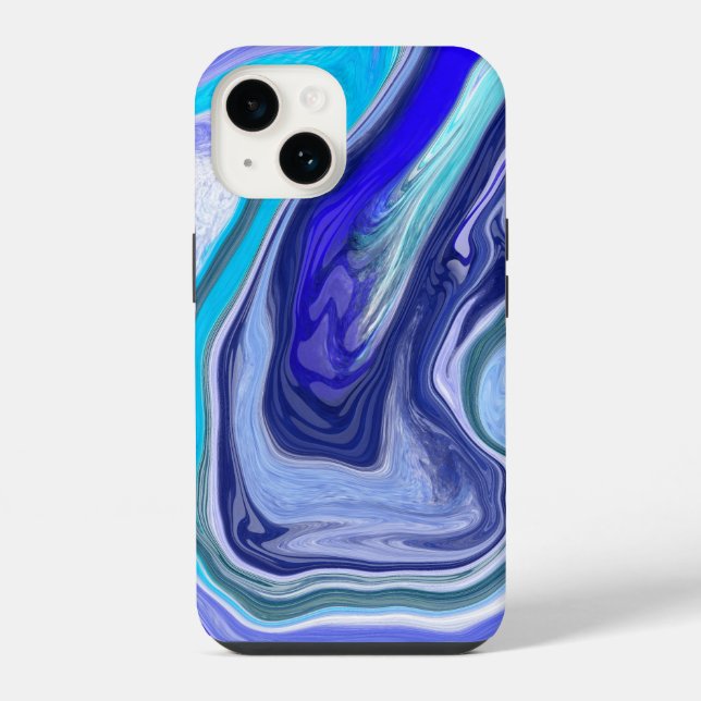 Coque iPhone Art fluide abstrait en marbre bleu et blanc (Verso)
