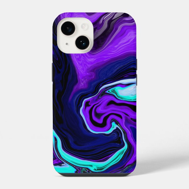 Coque iPhone Art fluide abstrait violet, bleu et sarcelle   (Verso)