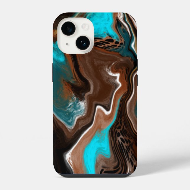 Coque iPhone Art fluide en marbre marron et bleu (Verso)