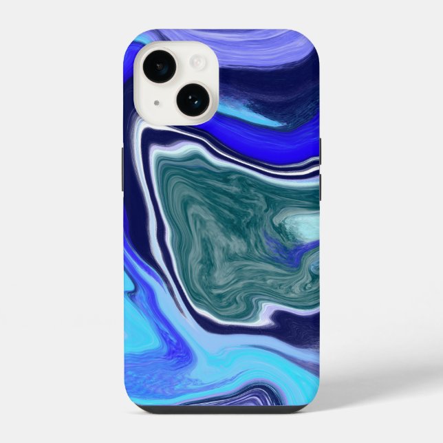 Coque iPhone Art fluide unique bleu et Marbre blanc (Verso)