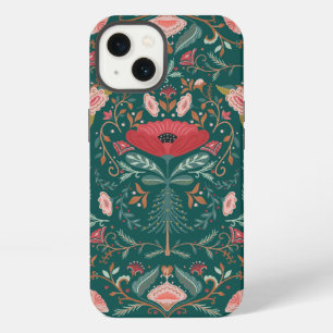 Etui iPhone 13 Art folklorique floral botanique festif forêt vert