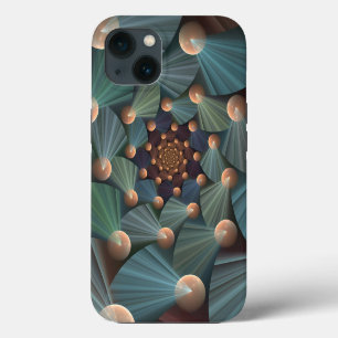 Etui iPhone 13 Art fractal abstrait avec profondeur brun ardoise