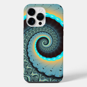 Coque Pour Pour iPhone 14 Pro Max Art fractal abstrait bleu turquoise orange Spirale