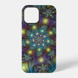 Coque iPhone 12 Pro Art fractal abstrait illuminé brillant sarcelle vi