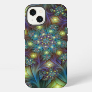 Etui iPhone 13 Art fractal abstrait illuminé sarcelle violet