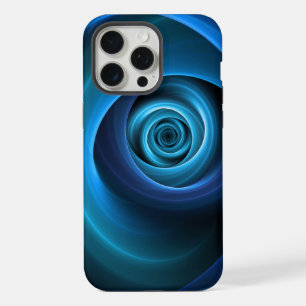 Coque iPhone 15 Pro Max Art fractal abstrait moderne aux couleurs bleues e