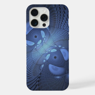 Coque iPhone 15 Pro Max Art fractal abstrait moderne bleu crépusculaire te