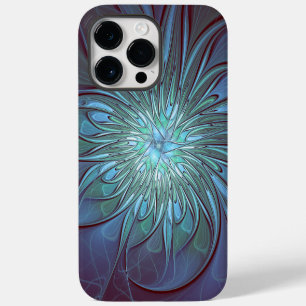 Coque Pour Pour iPhone 14 Pro Max Art fractal abstrait moderne de fleur bleue tendan