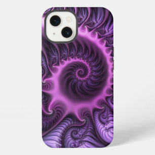 Etui iPhone 13 Art fractal abstrait vibrant rose violet en spiral