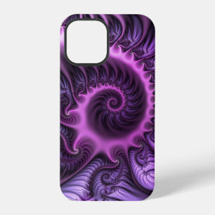 Coque iPhone 12 Pro Art fractal abstrait vibrant rose violet en spiral