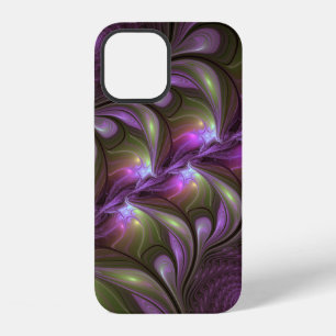 Coque iPhone 12 Art fractal abstrait violet pourpre kaki coloré
