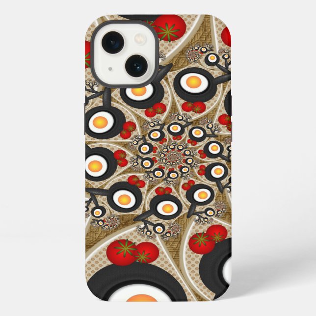 Coque iPhone Art fractal de brunch drôle, tomates, œufs (Verso)
