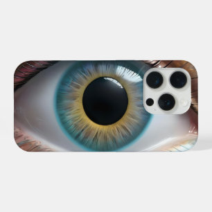 Coque iPhone 15 Pro Art fractal de globe oculaire bleu,