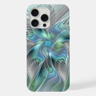 Coque iPhone 15 Pro Max Art fractal fantaisiste papillon bleu vert abstrai