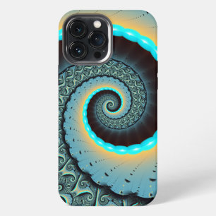 Etui iPhone 13 Pro Max Art fractal spirale abstrait bleu turquoise orange