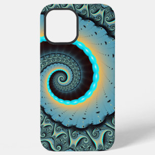Coque iPhone 12 Pro Max Art fractal spirale abstrait bleu turquoise orange