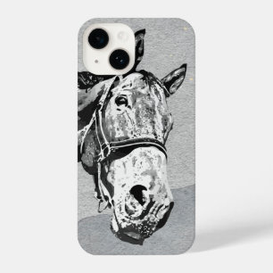 Coque Pour iPhone 14 Art graphique amusant Cheval Curieux de vous regar