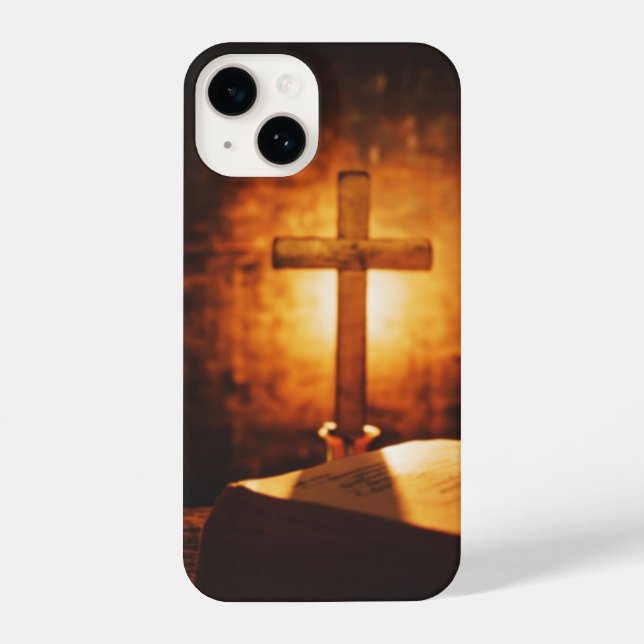 Coque iPhone Art graphique Bible Croix Chandelle lumière chréti (Verso)