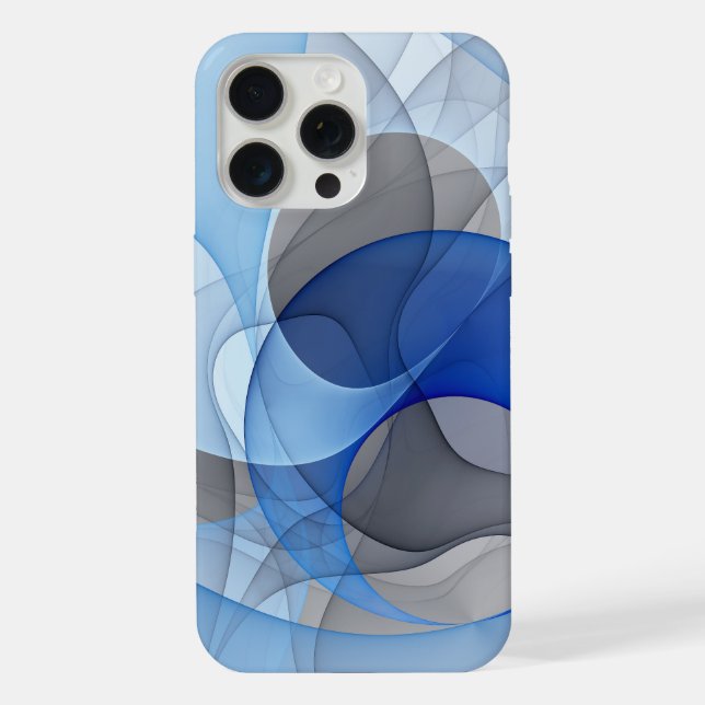 Coque iPhone Art graphique fractal abstrait bleu gris moderne (Verso)