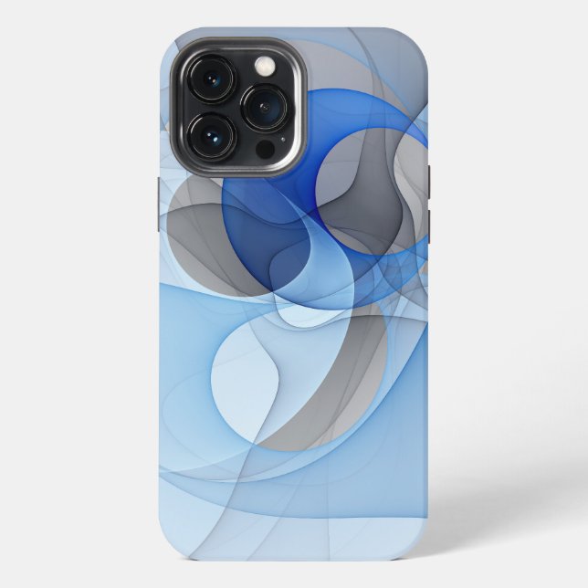 Coque iPhone Art graphique fractal abstrait bleu gris moderne (Verso)