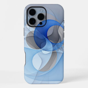 Coque iPhone 16 Pro Max Art graphique fractal abstrait bleu gris moderne