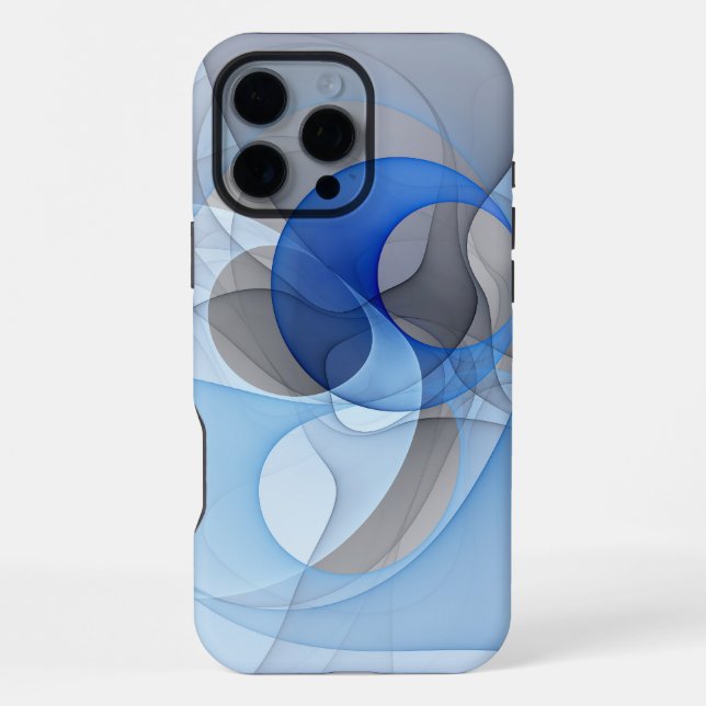 Coque iPhone Art graphique fractal abstrait bleu gris moderne (Verso)