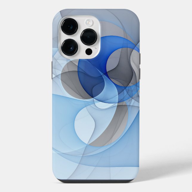 Coque iPhone Art graphique fractal abstrait bleu gris moderne (Verso)