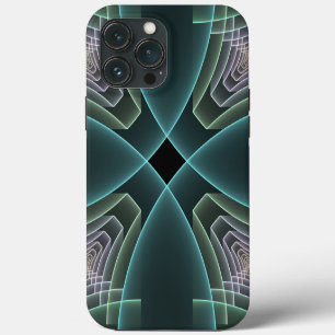 Etui iPhone 13 Pro Max Art graphique géométrique fractale sarcelle modern