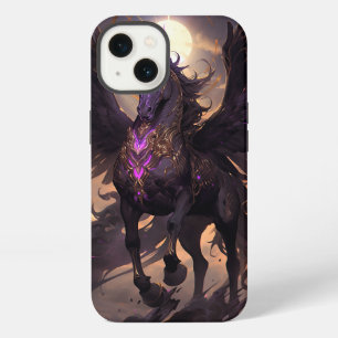 Etui iPhone 13 Art Imaginaire noir violet Unicorne