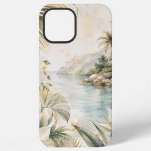 Coque iPhone 12 Pro Max Art mural aquarelle tropical luxueux côtier  
