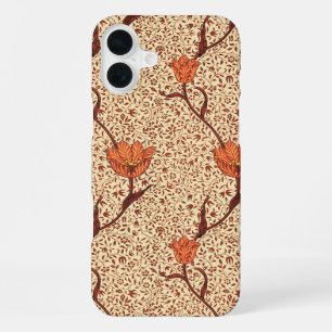 Coque iPhone 16 Plus Art Nouveau Damas de Tulipe, Corail et Beige