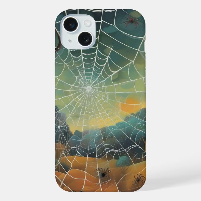 Coque iPhone Art numérique, toile d'araignée, araignées (Verso)