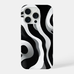 Coque iPhone 15 Pro Art optique ondulé noir et blanc,