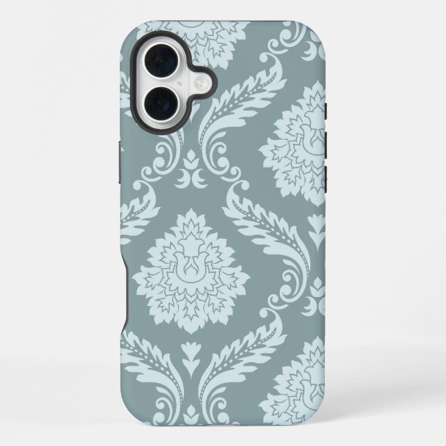 Coque iPhone Art Rococo Damassé I Bleu Canard+Turquoise (Verso)