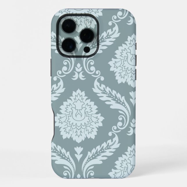 Coque iPhone Art Rococo Damassé I Bleu Canard+Turquoise (Verso)