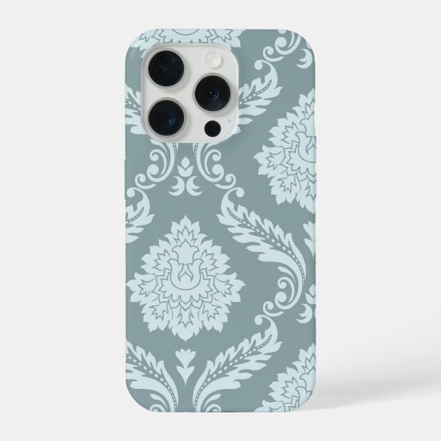 Coque iPhone Art Rococo Damassé I Bleu de Canard Œuf+Turquoise (Verso)