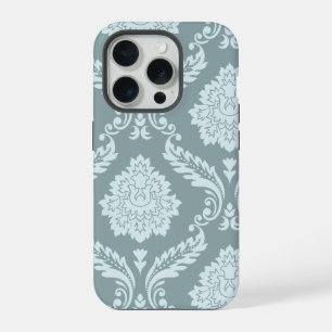 Coque iPhone 15 Pro Art Rococo Damassé I Bleu de Canard Œuf+Turquoise