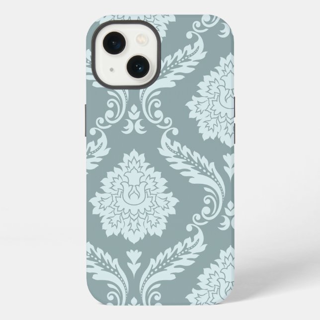 Coque iPhone Art Rococo Damassé I Bleu de Canard + Turquoise (Verso)