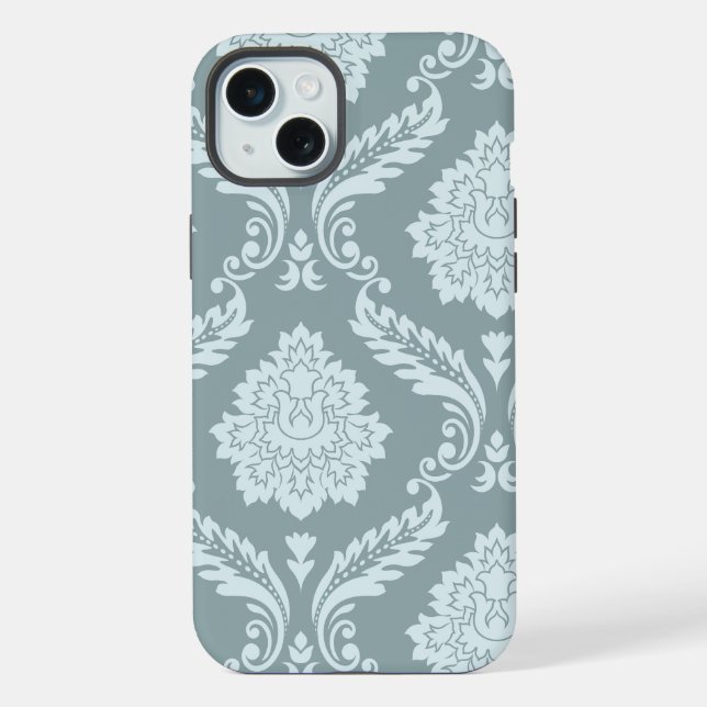 Coque iPhone Art Rococo Damassé I Bleu de Canard+Turquoise (Verso)