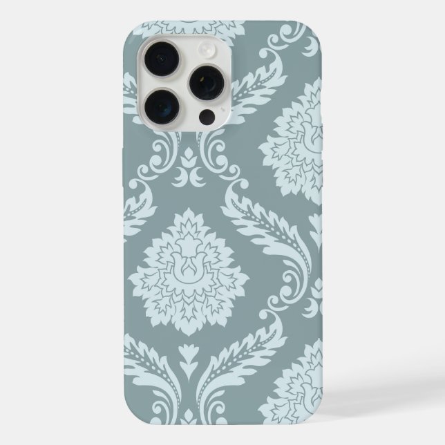 Coque iPhone Art Rococo Damassé I Bleu de Canard+Turquoise (Verso)