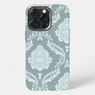 Etui iPhone 13 Pro Art Rococo Damassé I Bleu de Canard+Turquoise