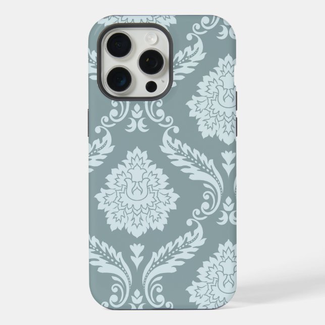 Coque iPhone Art Rococo Damassé I Bleu de Canard+Turquoise (Verso)