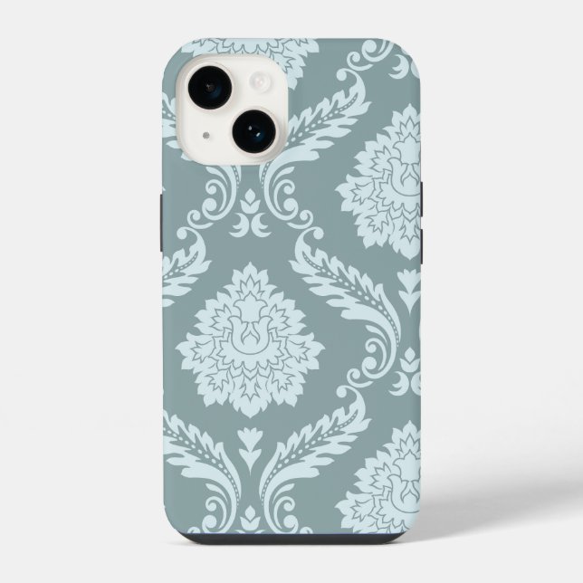 Coque iPhone Art Rococo Damassé I Bleu d'Oeuf de Canard+Turquoi (Verso)