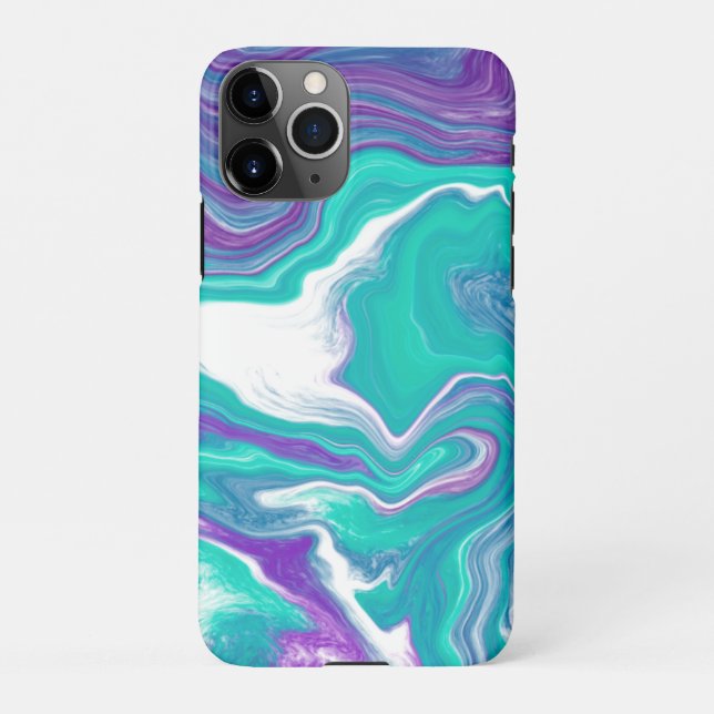 Coque iPhone Art Turquoise et violet fluides (Dos)