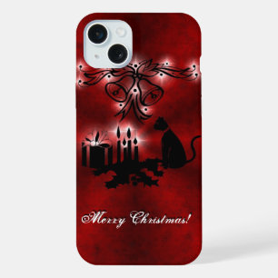 Coque iPhone 15 Plus Artdeco de Noël avec chat noir