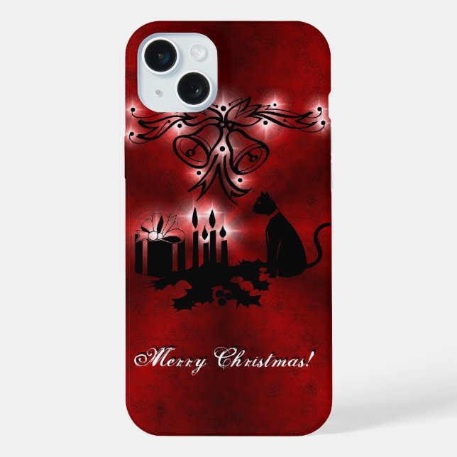 Coque iPhone Artdeco de Noël avec chat noir (Verso)