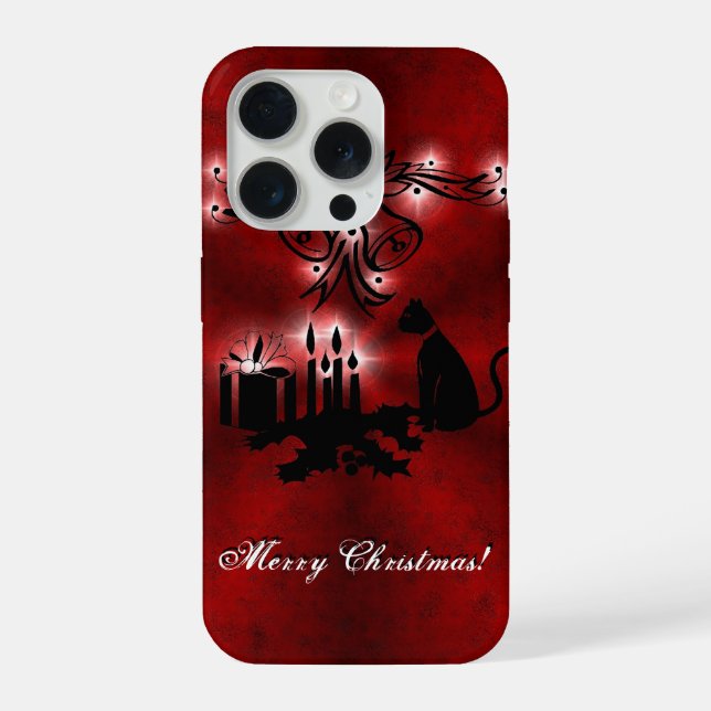 Coque iPhone Artdeco de Noël avec chat noir (Verso)